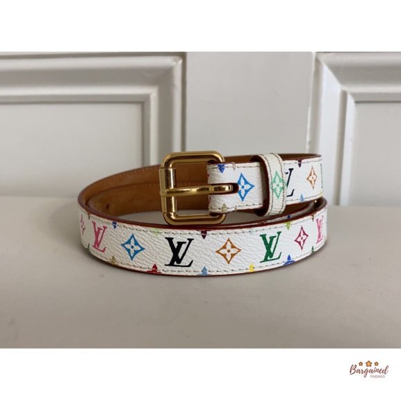 Authentic Louis Vuitton Multicolor Monogram Coated Canvas Leather Skinny Belt 75 - Picture 13 of 14